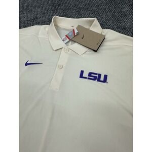 LSU Tigers Men's Medium Nike Logo Dri-Fit Performance Golf Polo Shirt Beige Tan